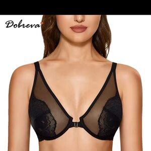 DOBREVA Black Sheer Lace Underwire Bra